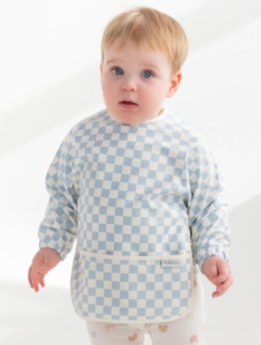 Messy Bib - Sky Blue Grid