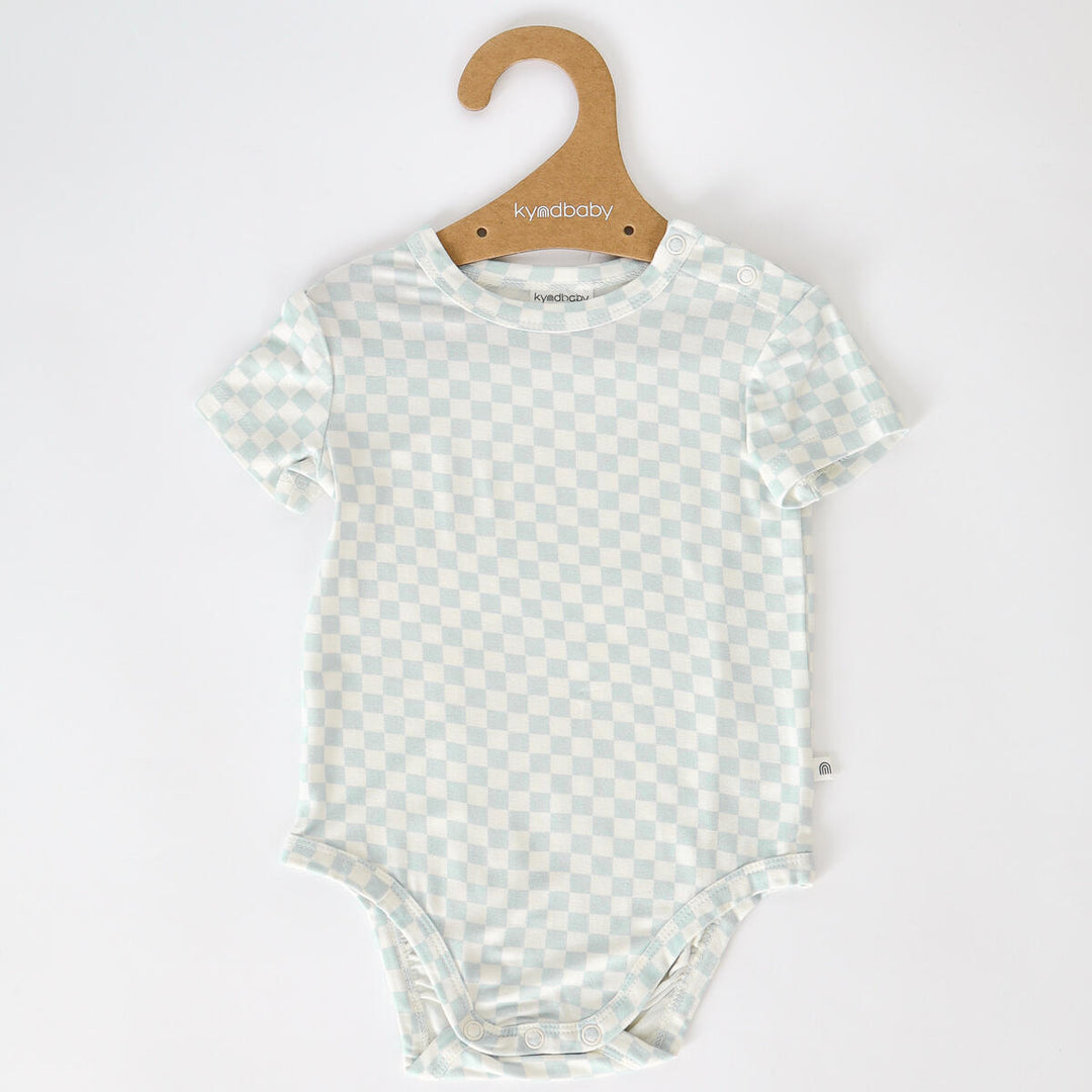 Bodysuit | Short Sleeve - Sky Blue Grid