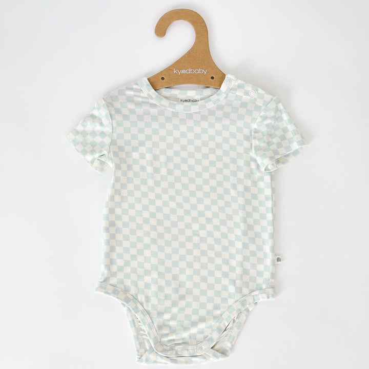 Bodysuit | Short Sleeve - Sky Blue Grid