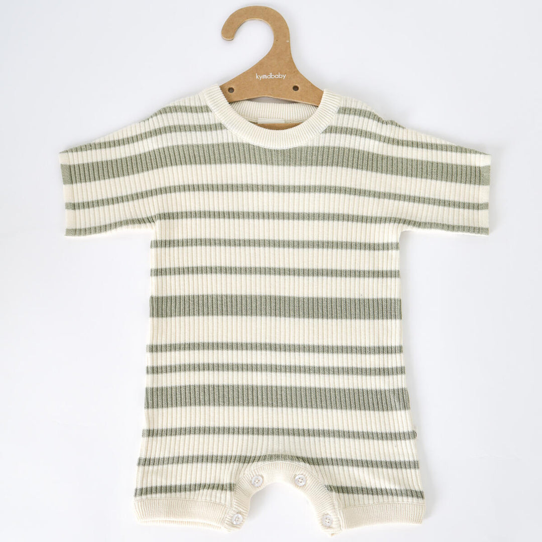 Romper | Slouchy Rib Knit - Sage Stripe