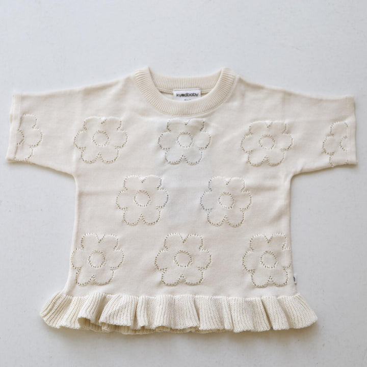 Tee | Pointelle Knit Frill - Pristine