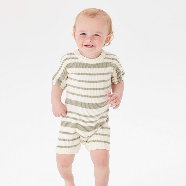 Romper | Slouchy Rib Knit - Sage Stripe