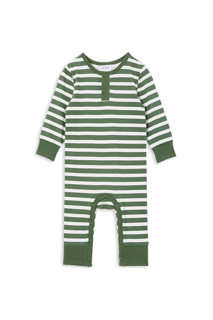 Romper | Henley - Green Stripe