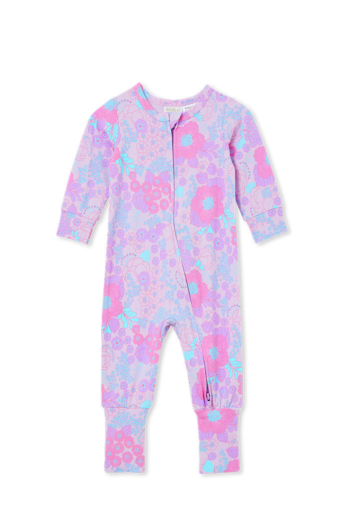 Romper | Zip - Pastel Lilac Flowerfield