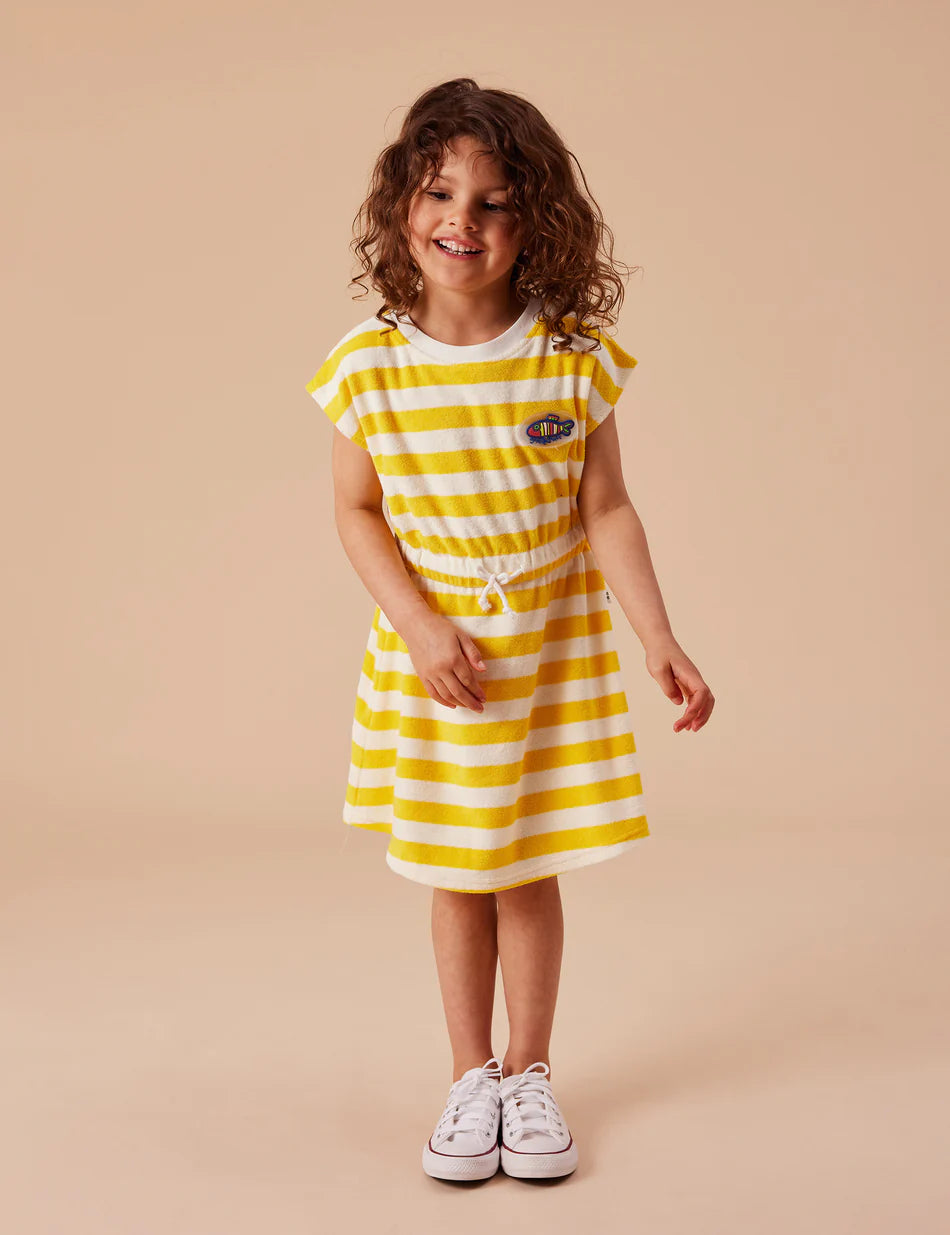 Dress | Terry Towelling Little Fishy - Lemon Stripe