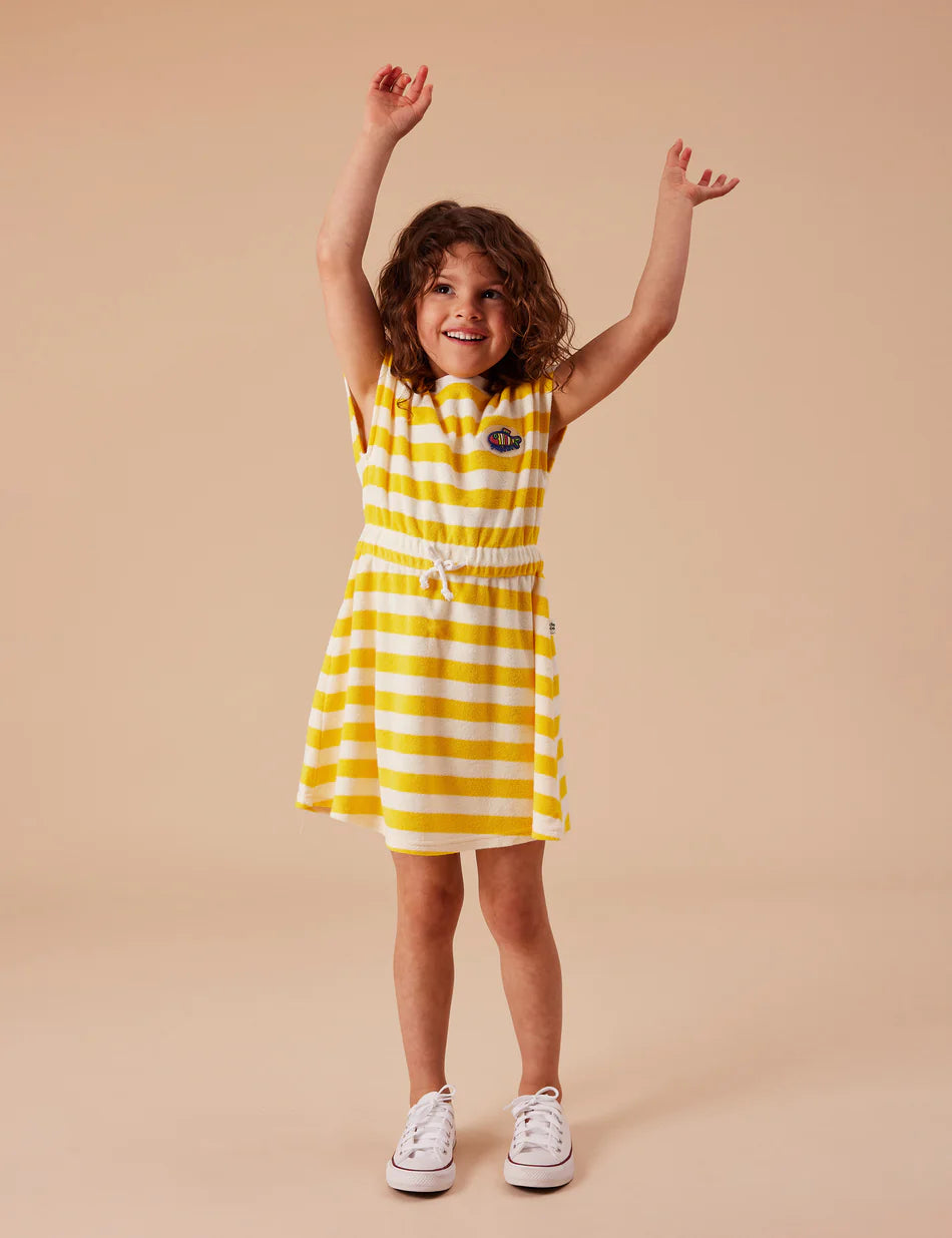 Dress | Terry Towelling Little Fishy - Lemon Stripe