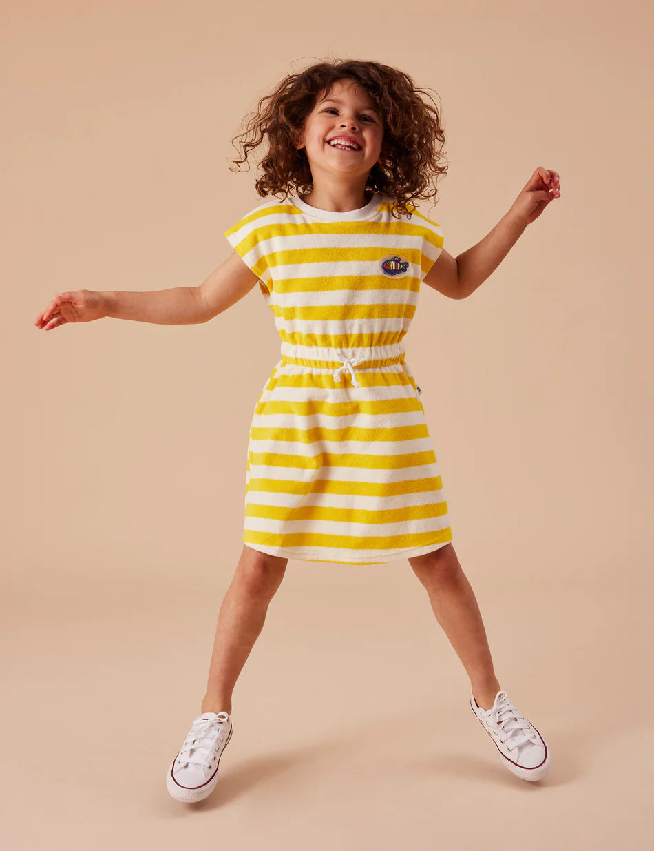 Dress | Terry Towelling Little Fishy - Lemon Stripe