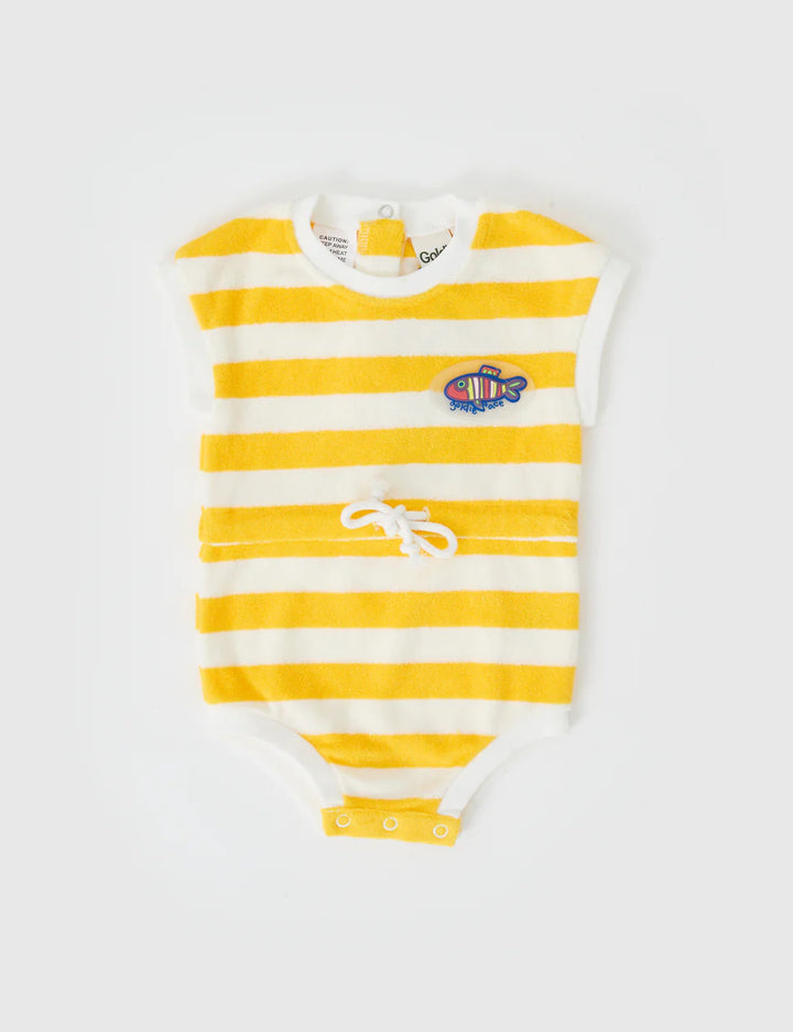 Romper | Terry Towelling Little Fishy - Lemon Stripe