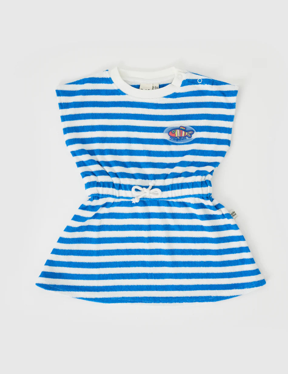 Dress | Terry Towelling Little Fishy - Azure Stripe