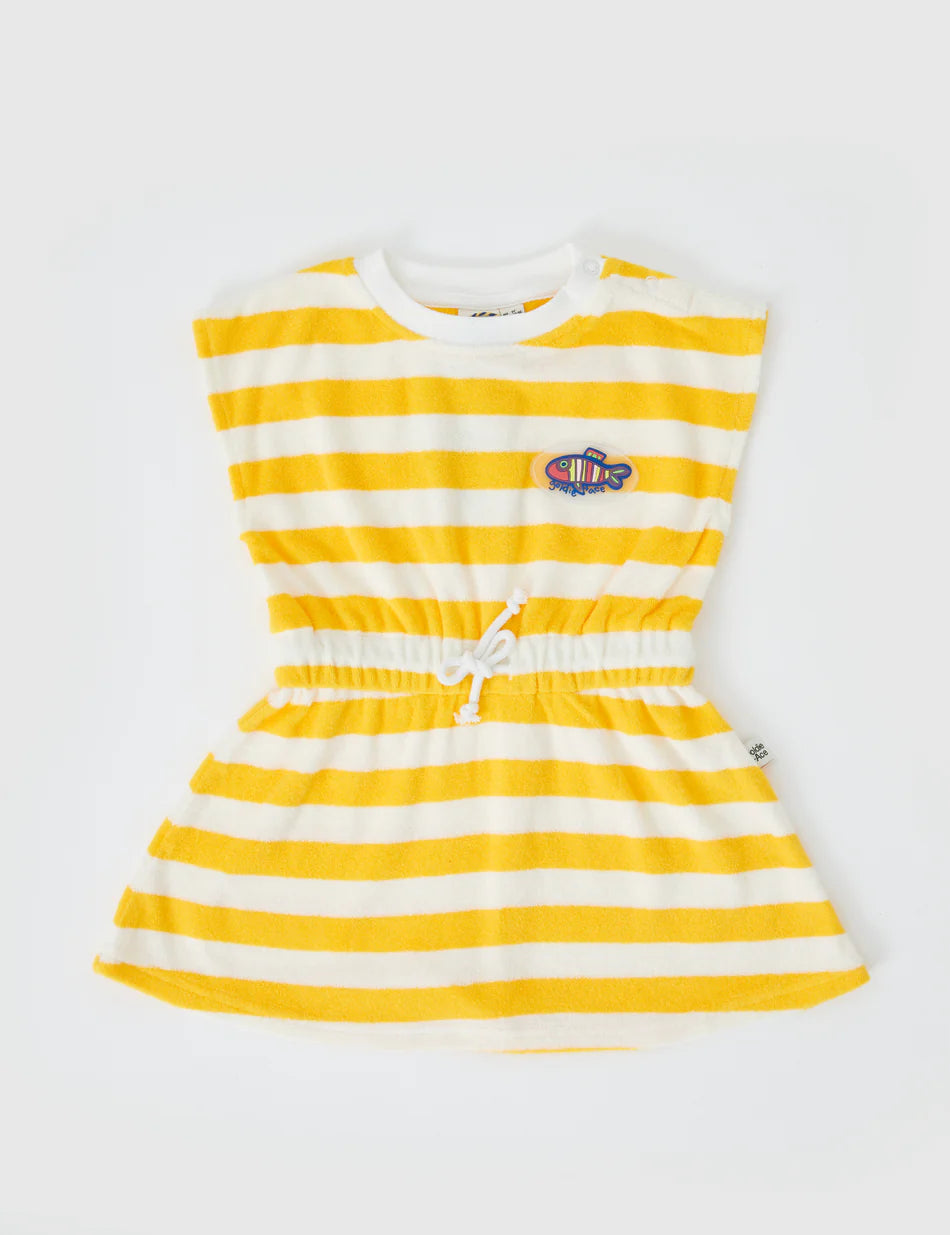 Dress | Terry Towelling Little Fishy - Lemon Stripe