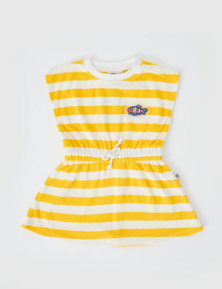 Dress | Terry Towelling Little Fishy - Lemon Stripe