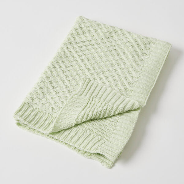 Knit Blanket - Green Basket Weave