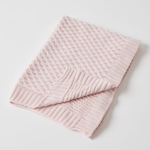 Knit Blanket - Pink Basket Weave