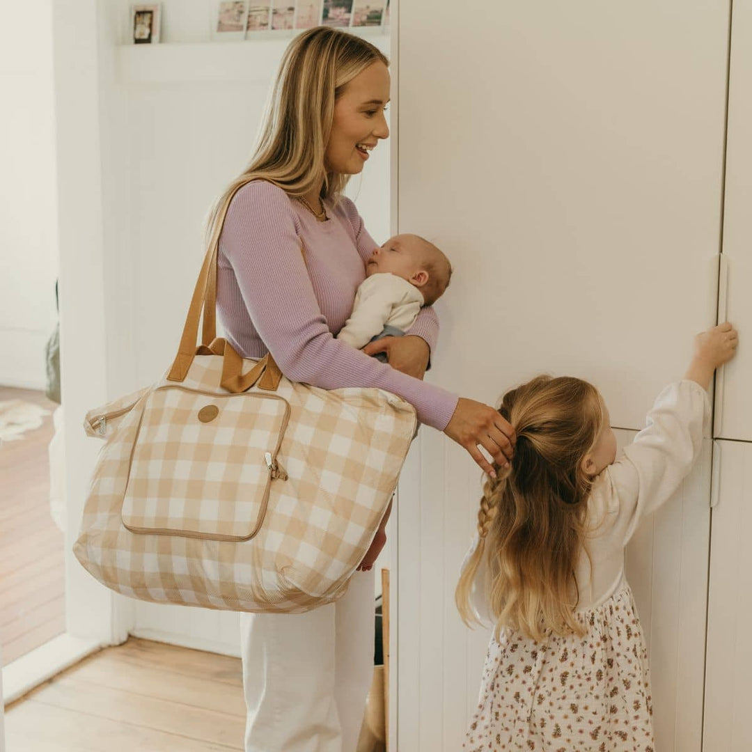 Fold-Up Tote - Beige Gingham