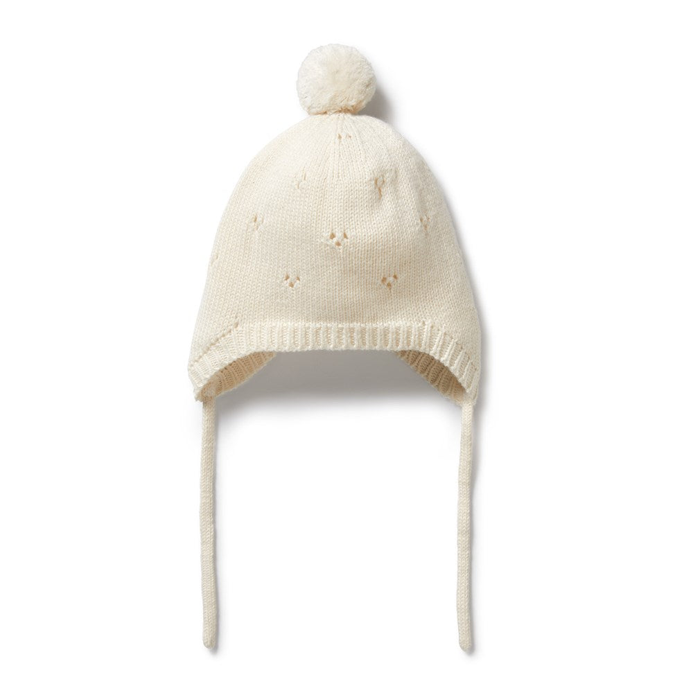 Knitted Pointelle Bonnet | Ecru