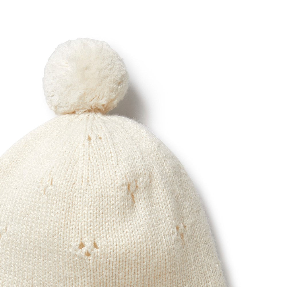 Knitted Pointelle Bonnet | Ecru