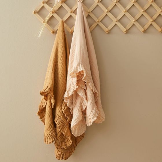 Muslin Blanket | Frill Hem - Pink Clay