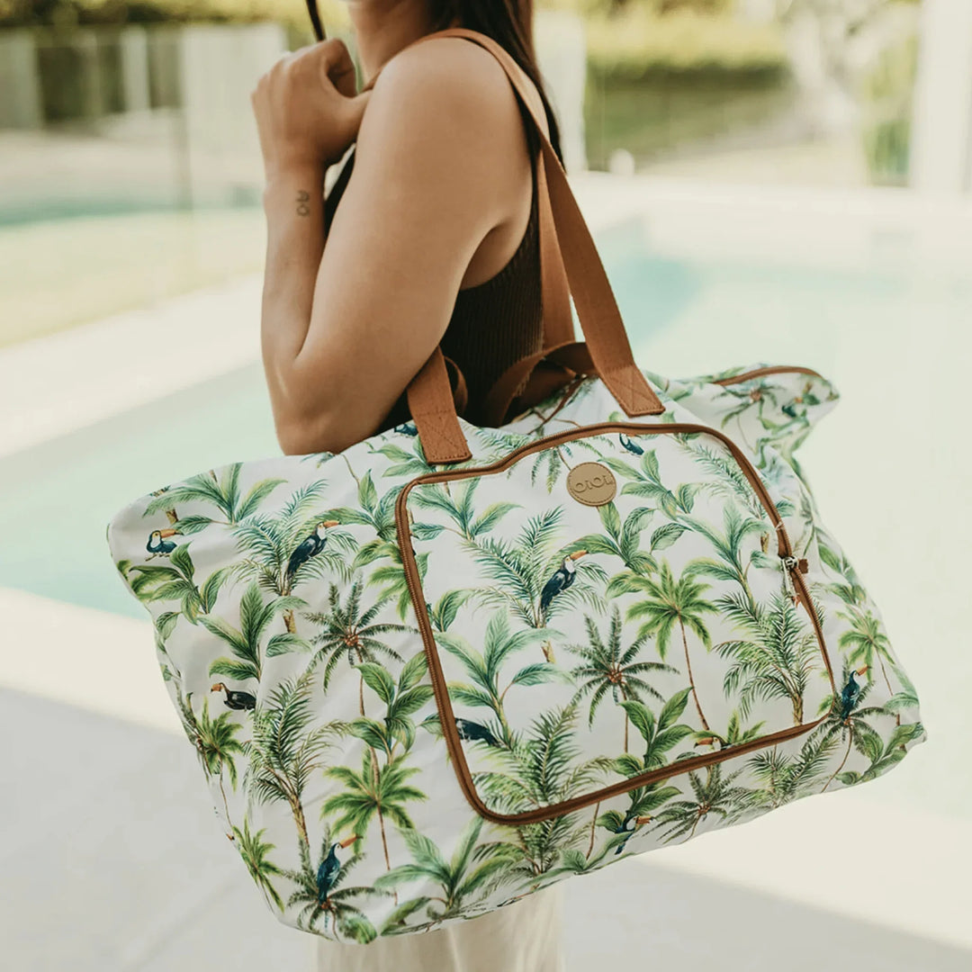 Fold-Up Tote - White Tropical