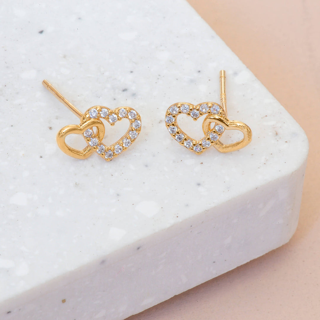 Earrings - Diamante Double Heart Stencil